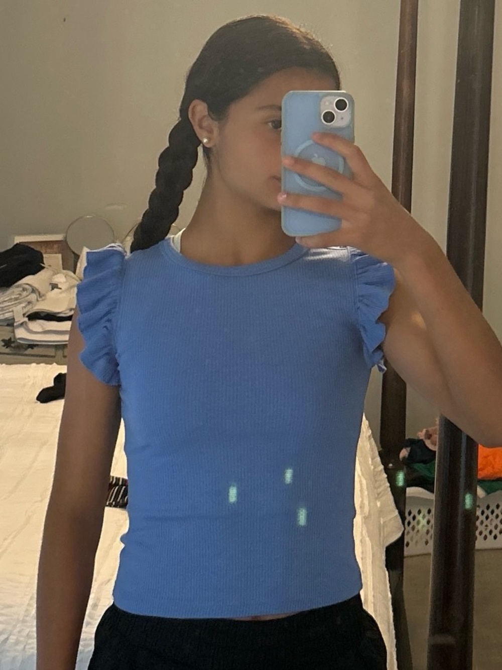 Crewcuts Blue Ribbed Ruffle Sleeve Tank Top - Picture 2 of 3